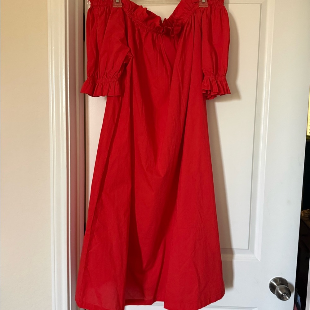 Coral Red Off-Shoulder Dress 100% cotton